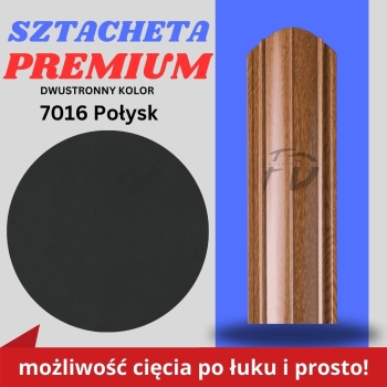 Sztacheta ogrodzeniowa wąska Premium firmy GARD dwustronny kolor w połysku ciemny grafit zakończenie półokrągłe