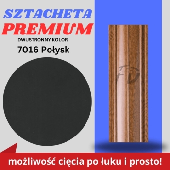 Sztacheta ogrodzeniowa wąska Premium firmy GARD dwustronny kolor ciemny grafit w połysku zakończenie proste