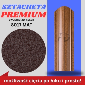 Sztacheta ogrodzeniowa wąska Premium firmy GARD dwustronny kolor matowy jasny brąz zakończona półokrągłe