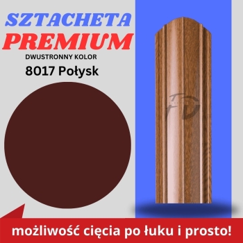 Sztacheta ogrodzeniowa wąska Premium firmy GARD dwustronny kolor w połysku jasny brąz zakończenie półokrągłe