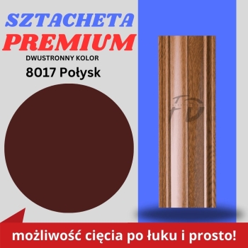 Sztacheta ogrodzeniowa wąska Premium firmy GARD dwustronny kolor w połysku jasny brąz zakończenie proste