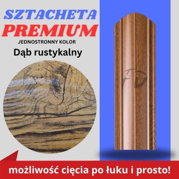 Sztacheta ogrodzeniowa wąska Premium firmy GARD jednostronna kolor drewnopodobny Rustykalny zakończenie półokrągłe