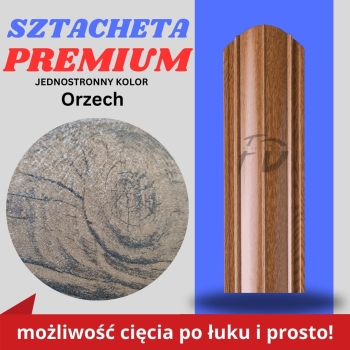 Sztacheta ogrodzeniowa wąska Premium firmy GARD jednostronna kolor drewnopodobny Orzech zakończenie półokrągłe