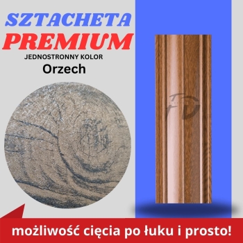 Sztacheta ogrodzeniowa wąska Premium firmy GARD jednostronna kolor drewnopodobny Orzech zakończenie proste