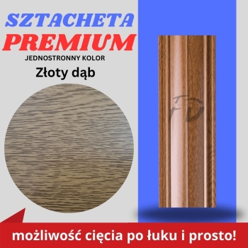 Sztacheta ogrodzeniowa wąska Premium firmy GARD jednostronna kolor drewnopodobny Złoty Dąb zakończenie proste