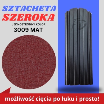 Sztacheta ogrodzeniowa szeroka firmy GARD jednostronna powłoka matowa kolor kasztanowy zakończenie półokrągło