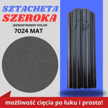 Sztacheta ogrodzeniowa szeroka firmy GARD jednostronna powłoka matowa kolor grafitowy zakończenie półokrągłe