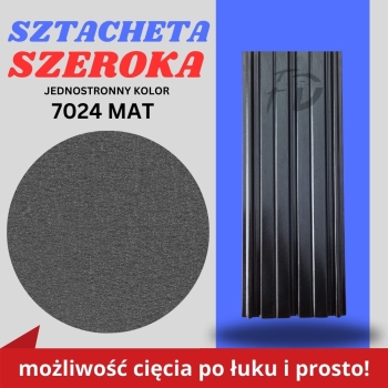 Sztacheta ogrodzeniowa szeroka firmy GARD jednostronna powłoka matowa kolor grafitowy zakończenie proste