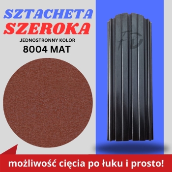 Sztacheta ogrodzeniowa szeroka firmy GARD jednostronna powłoka matowa kolor ceglasty zakończenie półokrągłe