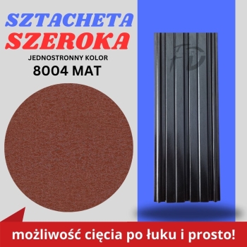 Sztacheta ogrodzeniowa szeroka firmy GARD jednostronna powłoka matowa kolor ceglasty zakończenie proste