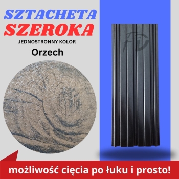 Sztacheta ogrodzeniowa szeroka firmy GARD jednostronna kolor drewnopodobny Orzech zakończenie proste