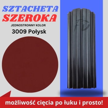 Sztacheta ogrodzeniowa szeroka firmy GARD jednostronna powłoka w połysku kolor kasztanowy zakończenie półokrągłe