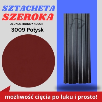 Sztacheta ogrodzeniowa szeroka firmy GARD jednostronna powłoka w połysku kolor kasztanowy zakończenie proste