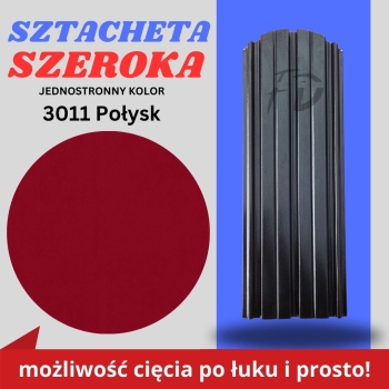 Sztacheta ogrodzeniowa szeroka firmy GARD jednostronna powłoka w połysku kolor wiśniowy zakończenie półokrągłe