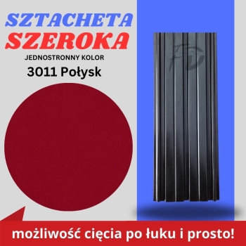 Sztacheta ogrodzeniowa szeroka firmy GARD jednostronna powłoka w połysku kolor wiśniowy zakończenie proste