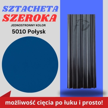 Sztacheta ogrodzeniowa szeroka firmy GARD jednostronna powłoka w połysku kolor niebieski zakończenie proste