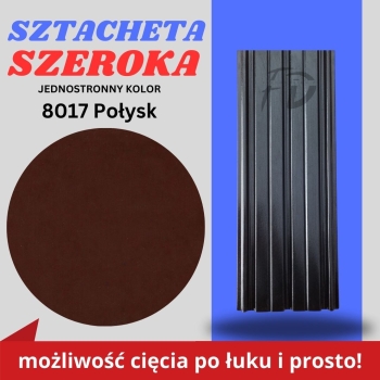 Sztacheta ogrodzeniowa szeroka firmy GARD jednostronna powłoka w połysku kolor jasny brąz zakończenie proste