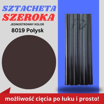 Sztacheta ogrodzeniowa szeroka firmy GARD jednostronna powłoka w połysku kolor brązowy zakończenie proste