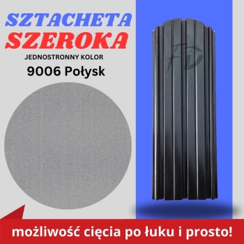 Sztacheta ogrodzeniowa szeroka firmy GARD jednostronna powłoka w połysku kolor srebrny zakończenie półokrągłe