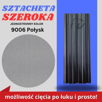 Sztacheta ogrodzeniowa szeroka firmy GARD jednostronna powłoka w połysku kolor srebrny zakończenie proste